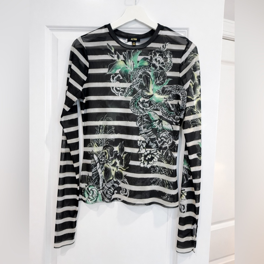 Black and Green Striped Women's Top